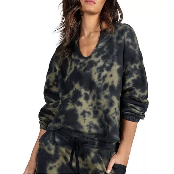 Sanctuary Tops - Sanctuary Green & Black Tie Dye Organic Split Neckline Sweatshirt